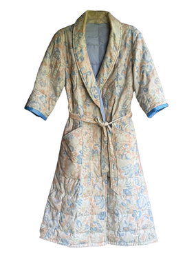 Vintage Eddie Bauer Goose Down Floral Print Full Length Quilted House Coat Robe